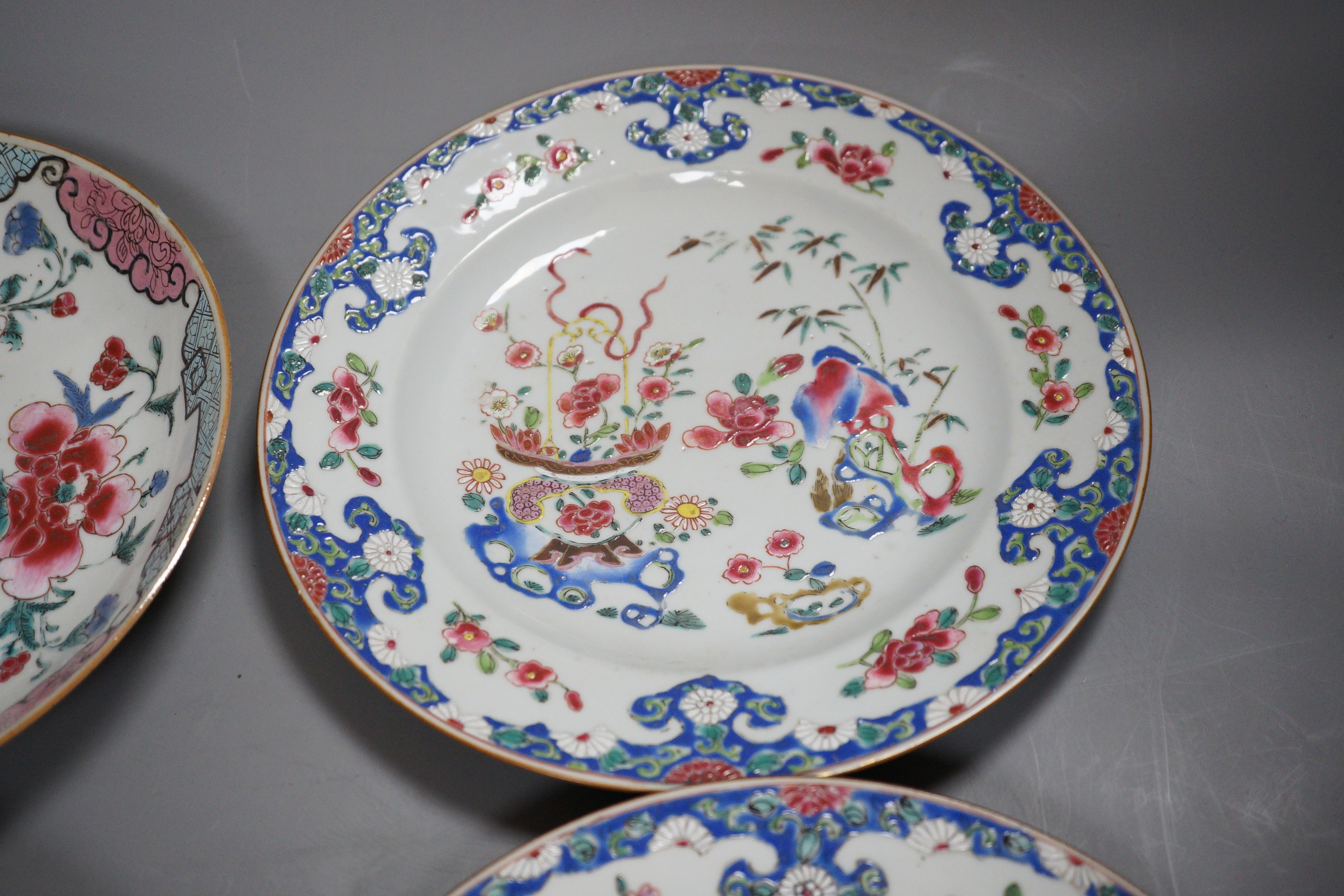 A pair of 18th century Chinese export plates and two others
